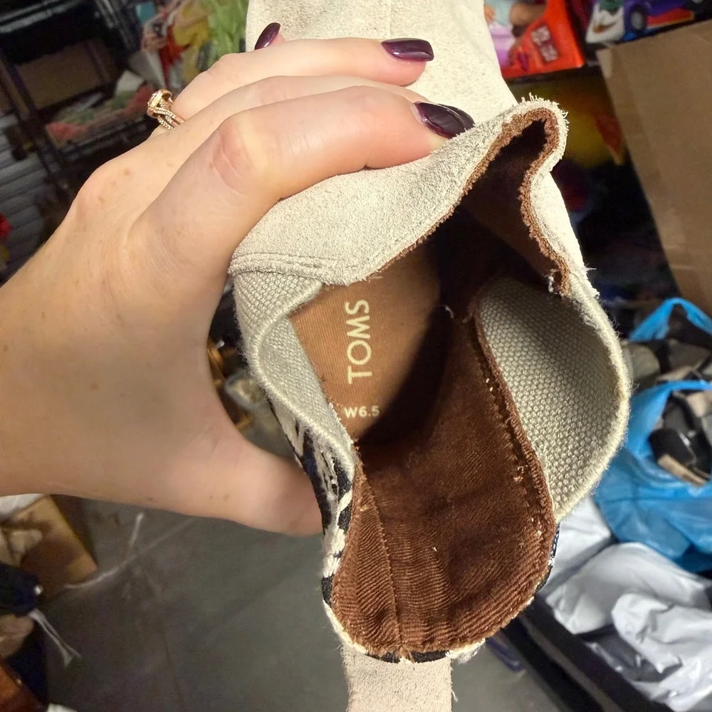 TOMS Esme Chelsea Bootie Womens 6.5 Cream Suede Good Geometric Aztec Block Heel